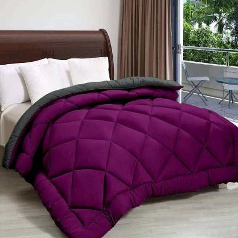 TUNDWAL'S TUNDWALS Microfibre 200 GSM Reversible Solid Double ComforterBlankets for WintersQuiltsDuvets MagentaGrey Microfiber - Image 1