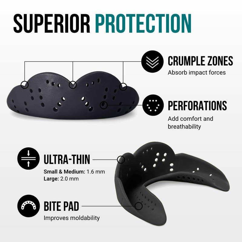 SISU Aero Small Mouthguard, Charcoal Black - 30% Stronger Protection for Lacrosse, Football, Hockey, Roller Derby, Team Sports - Remoldable Up to 20 Times - Ultra Slim - Non Toxic - Image 3