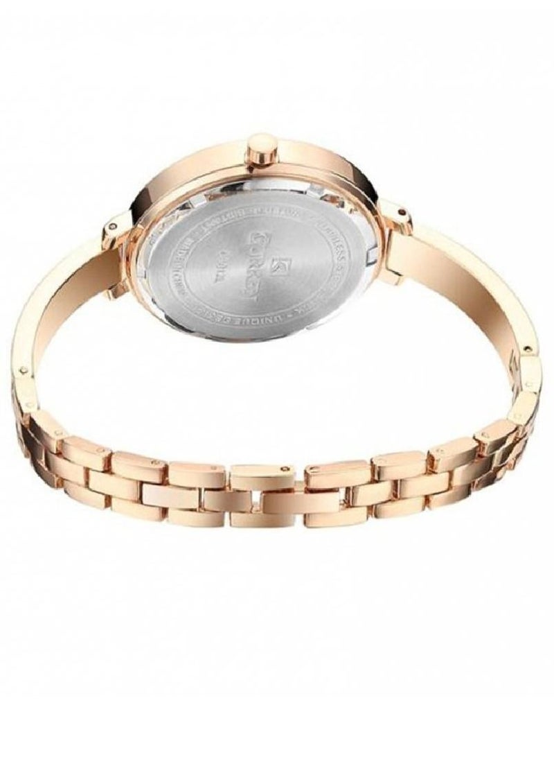 9012 Quartz Movement Round Dial Stainless Steel Strap Waterproof Women Wristwatch -Gold