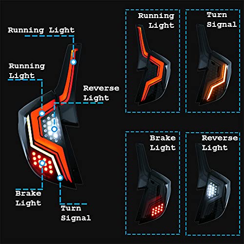 inginuity time أضواء خلفية LED من إنجينيتي لسيارة هوندا فيت جاز 2014-2019 4 قطع مع رسوم متحركة عند التشغيل وإشارة ضوئية متسلسلة باللون الأسود (دخان)  - Image 3
