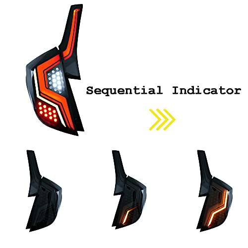 inginuity time أضواء خلفية LED من إنجينيتي لسيارة هوندا فيت جاز 2014-2019 4 قطع مع رسوم متحركة عند التشغيل وإشارة ضوئية متسلسلة باللون الأسود (دخان)  - Image 4
