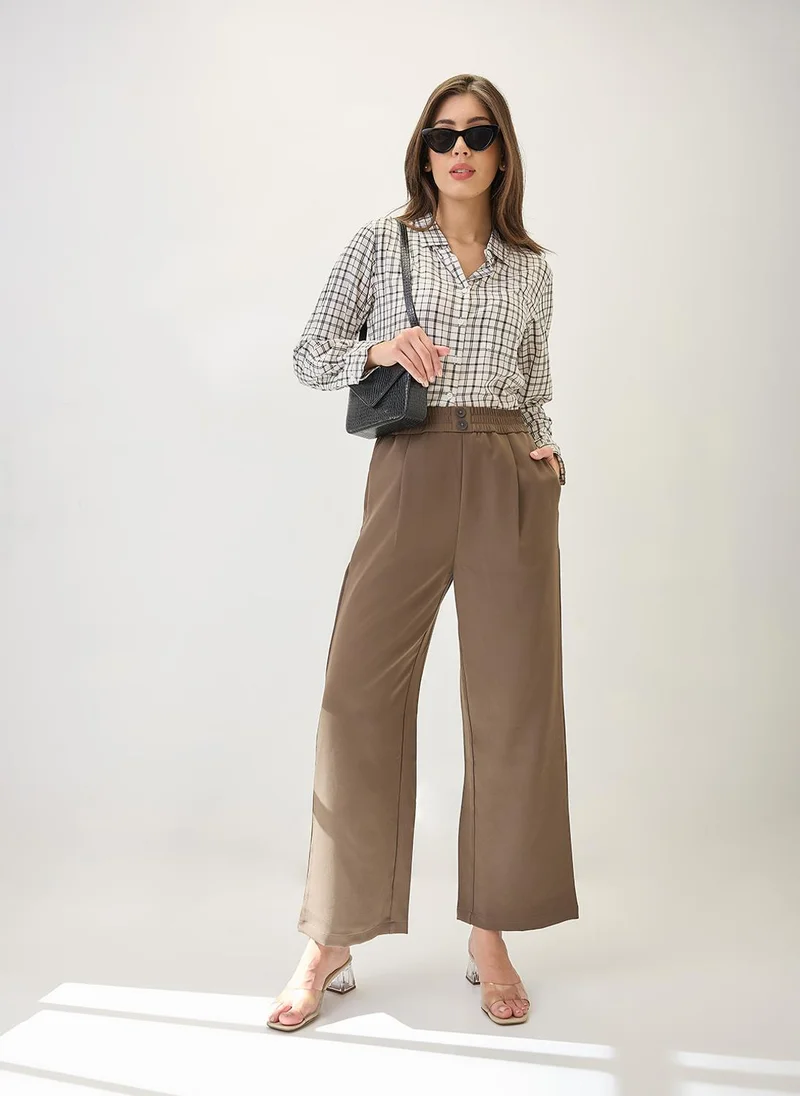 جلو باص بنطلون نسائي جلوبس بقصة مريحة وخصر مطاطي متوسط الارتفاع بلمسة كورية