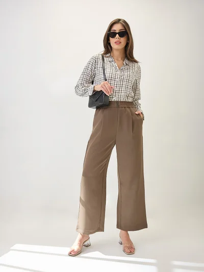 globus Women Solid Relaxed Fit Mid Rise Elasticated Waist Korean Pants