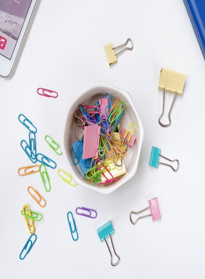 LEAZUL Ceramic Paper Clip Holder Gold Line Paper Clip Dispenser Organizer for Desk Cute Floral Pattern Office Binder Clip Holder Bobby Pin and Hair Clip Holder Gift for Office Pink Flowers - Image 5