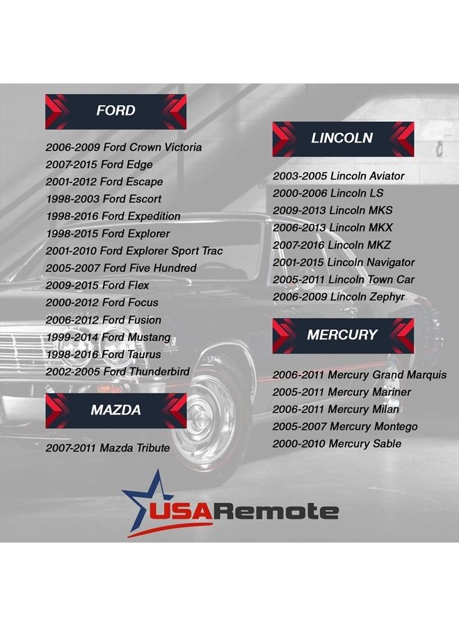 USARemote جهاز تحكم عن بعد لدخول السيارة بدون مفتاح يناسب فورد، لينكولن، ميركوري، مازدا موستانج (CWTWB1U345) - Image 4