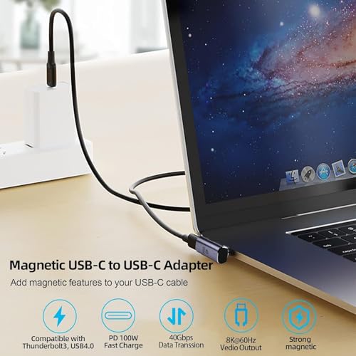 DuHeSin USB C Magnetic Adapter, 90 Degree Magnetic USB C Adapter 24 Pin with PD 100W Fast Charge USB 4 40Gbps 8K 60Hz Thunderbolt 3/4, Pro/Air/ROG Ally/Steam Deck/PS5 PSVR 2-Pack, Flat AE-01103TC - Image 2