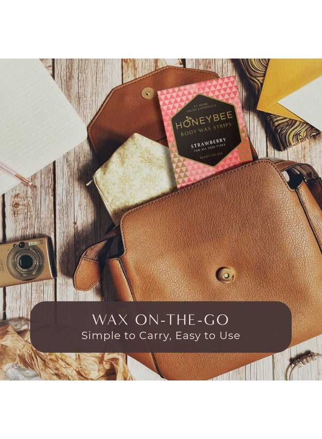 Honeybee Body Wax Strips| Waxing Strips for Women and Men| Hair Removal for All Skin| 8 Strips, 2 After Care Wipes (Strawberry) - Image 2