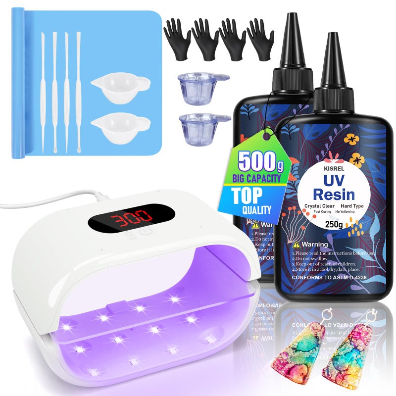KISREL 500g UV Resin with Large Double-Sided Light, 24 Lamp Beads UV Resin Kit, Hard Type Crystal Clear Resin for Craft Jewelry Making - Image 1