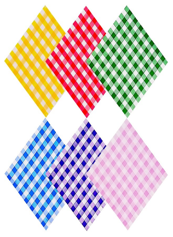 Jagrove Cocktail Napkins 120 Pack 2 Ply Plaid Paper Napkins Gingham Pastel Checkered Disposable Napkins for Party Favors Tableware Decoration, 6 Colors, 5X5 Inches Folded - Image 1