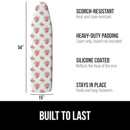 GORILLA GRIP The Original Ironing Board Cover and Pad, Silicone Coating, Thick Scorch Resistant Padding, Heavy Duty Iron Covers Standard Boards, Hook and Loop Fastener Strap, Pink Floral, 15x54 - Image 2