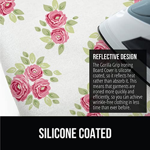 GORILLA GRIP The Original Ironing Board Cover and Pad, Silicone Coating, Thick Scorch Resistant Padding, Heavy Duty Iron Covers Standard Boards, Hook and Loop Fastener Strap, Pink Floral, 15x54 - Image 4
