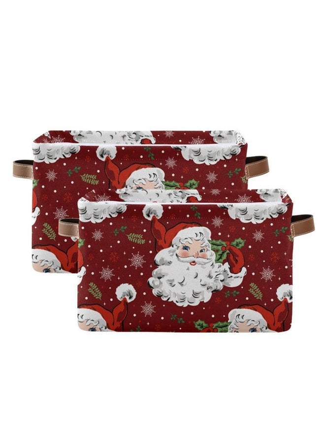 XIGUA xigua Christmas Decoration Storage Basket Santa Collapsible Toy Storage Bins Waterproof Canvas Storage Basket with Leather Handles for Home Closets Offices,Bedrooms,Toy and Gift Baskets,1PCS - Image 2