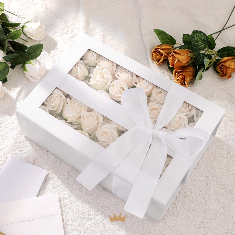 PACKQUEEN Large White Gift Box with Window, 13.5x9x4.1 Inches Clear Gift Box for Present Contains Ribbon, Card, Bridesmaid Proposal Box with Magnetic Lid (Glossy White) - Image 4
