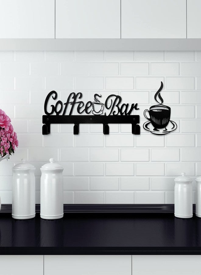 Hotop 2 Pieces Coffee Mug Holder Wall Mounted Metal Cup Rack Hanger with 4 Hooks and Metal Sign Modern Coffee Bar Decor Organizer Storage Display Cup Rack Art for Kitchen - Image 3