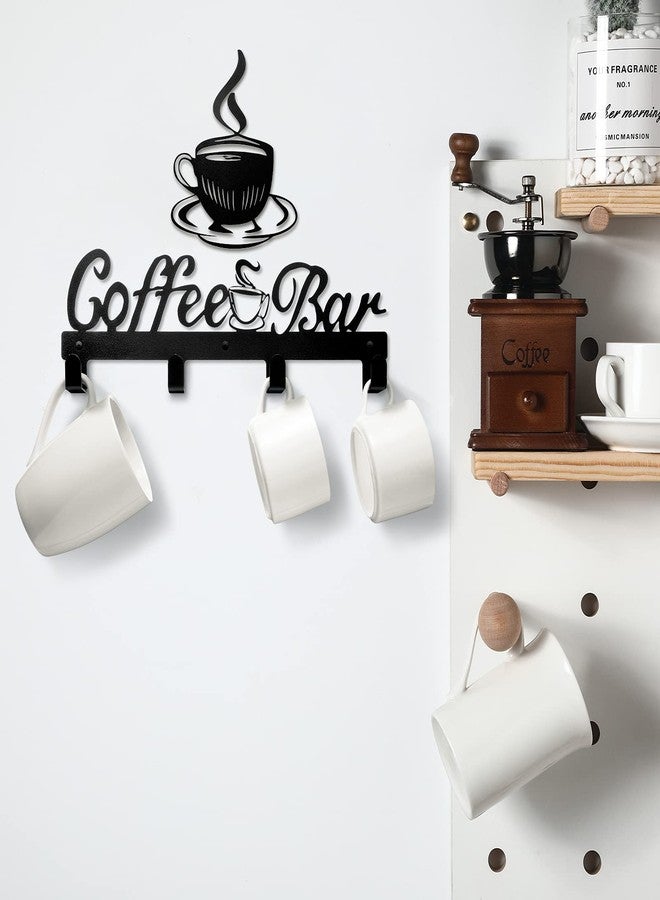 Hotop 2 Pieces Coffee Mug Holder Wall Mounted Metal Cup Rack Hanger with 4 Hooks and Metal Sign Modern Coffee Bar Decor Organizer Storage Display Cup Rack Art for Kitchen - Image 2