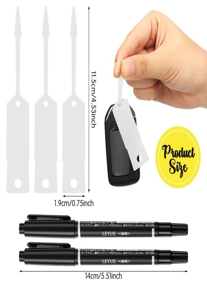 Woanger 2000 Pieces Self Locking Arrow Key Tags Car Key Labels Self Lock Identifierscar Parts Tags with 5 Pcs Black Pens for Office Automotive Shop Supplies(4 1/2 x 3/4 Inch,White) - Image 2