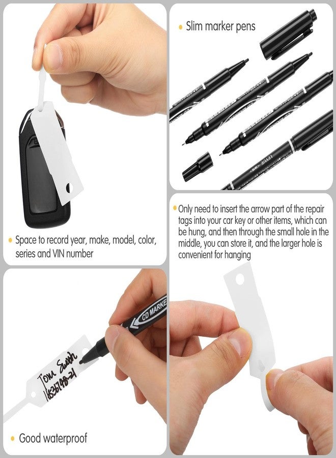 Woanger 2000 Pieces Self Locking Arrow Key Tags Car Key Labels Self Lock Identifierscar Parts Tags with 5 Pcs Black Pens for Office Automotive Shop Supplies(4 1/2 x 3/4 Inch,White) - Image 3