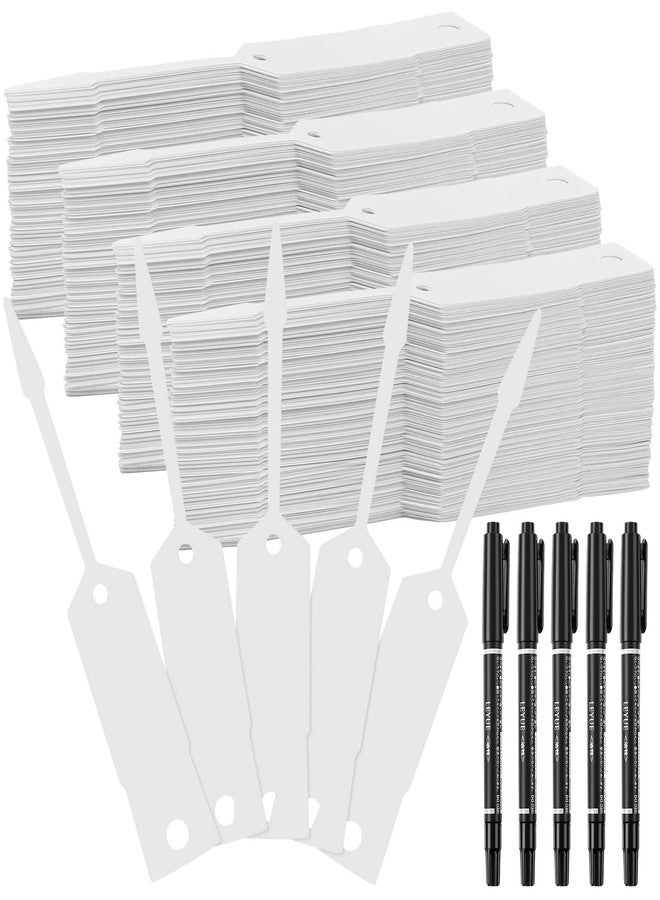 Woanger 2000 Pieces Self Locking Arrow Key Tags Car Key Labels Self Lock Identifierscar Parts Tags with 5 Pcs Black Pens for Office Automotive Shop Supplies(4 1/2 x 3/4 Inch,White) - Image 1