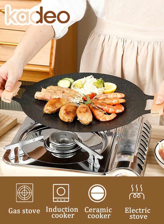 kadeo 36CM Nonstick Round Grill Pan, Thickened BBQ Griddle With Hangable Handles, Compatible for Induction, Gas Stove, Electric Cooktop, Indoor or Outdoor Grilling Meat Roasting Pan - Image 1