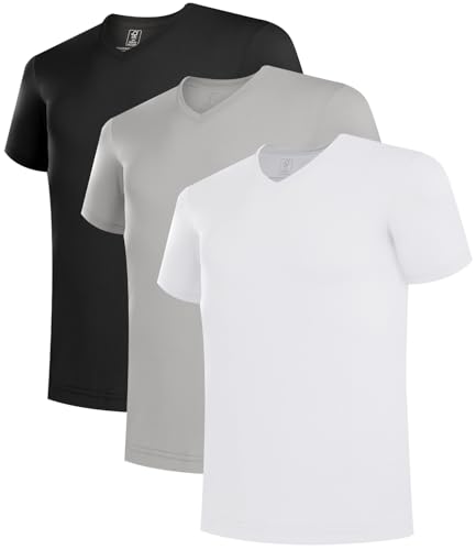 BAMBOO COOL Mens Undershirts V Neck Slim Fit Moisture Wicking White T Shirts for Men Breathable Soft Stretch Tees 3 Pack - Image 1