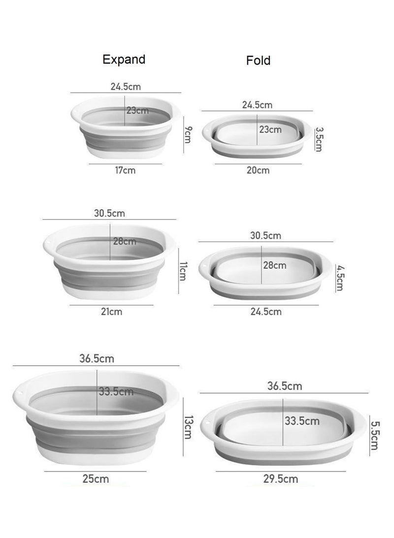 3-Pack Collapsible Multifunctional Washbasin Set - Lightweight, Space-Saving and Foldable for Baby Care, Outdoor, Home Use, 3 Sizes(S/M/L),Grey  - Image 5