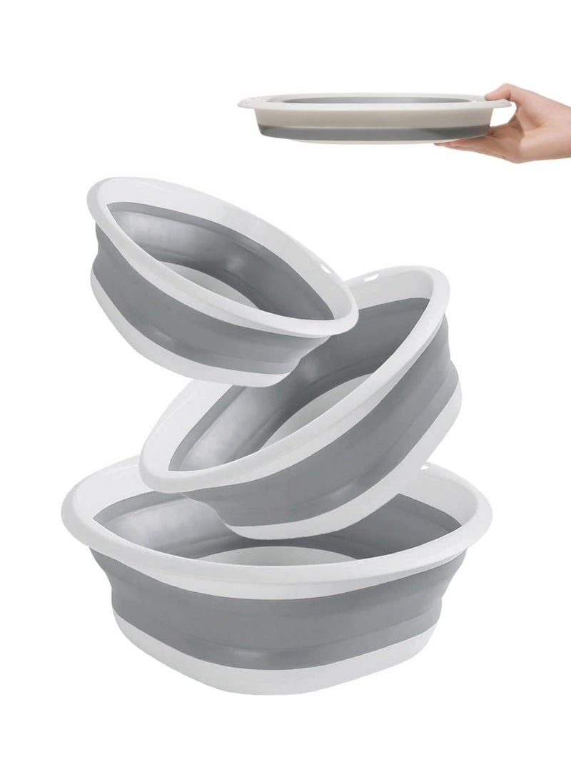 3-Pack Collapsible Multifunctional Washbasin Set - Lightweight, Space-Saving and Foldable for Baby Care, Outdoor, Home Use, 3 Sizes(S/M/L),Grey  - Image 1