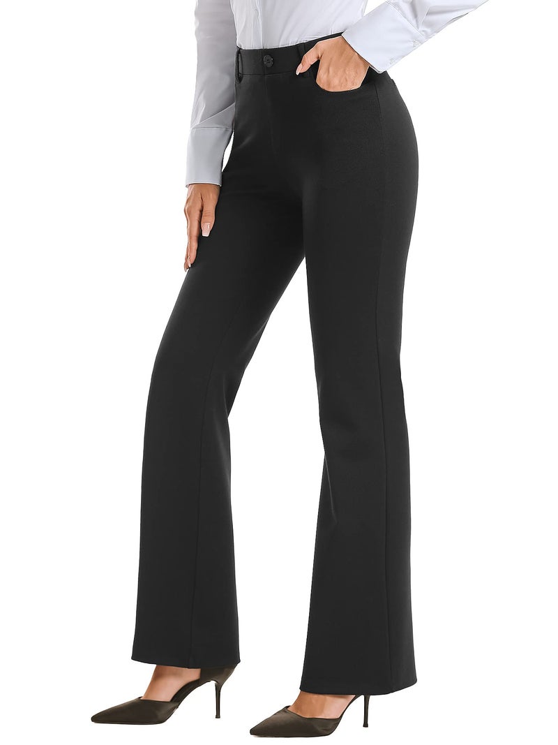 Stelle Women 28"/30"/ 32" Bootcut Dress Pants Business Casual Work Pants with Pockets Pull On Regular Slacks for Office (30" Black, Medium) - Image 1