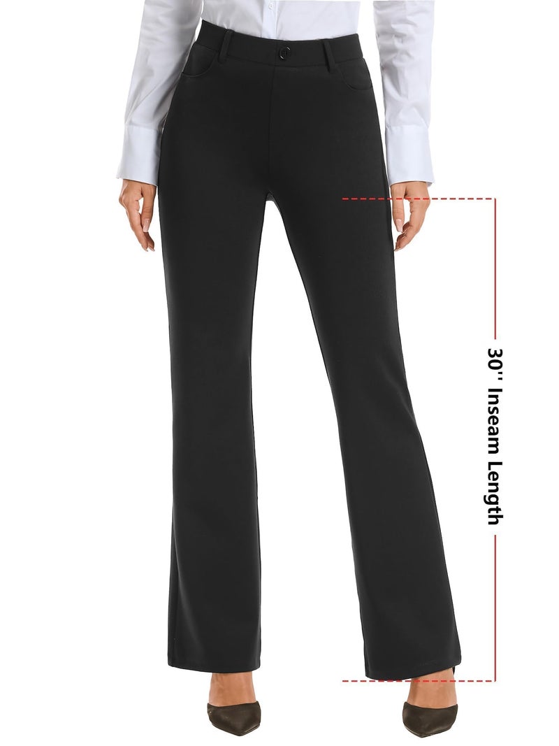 Stelle Women 28"/30"/ 32" Bootcut Dress Pants Business Casual Work Pants with Pockets Pull On Regular Slacks for Office (30" Black, Medium) - Image 2
