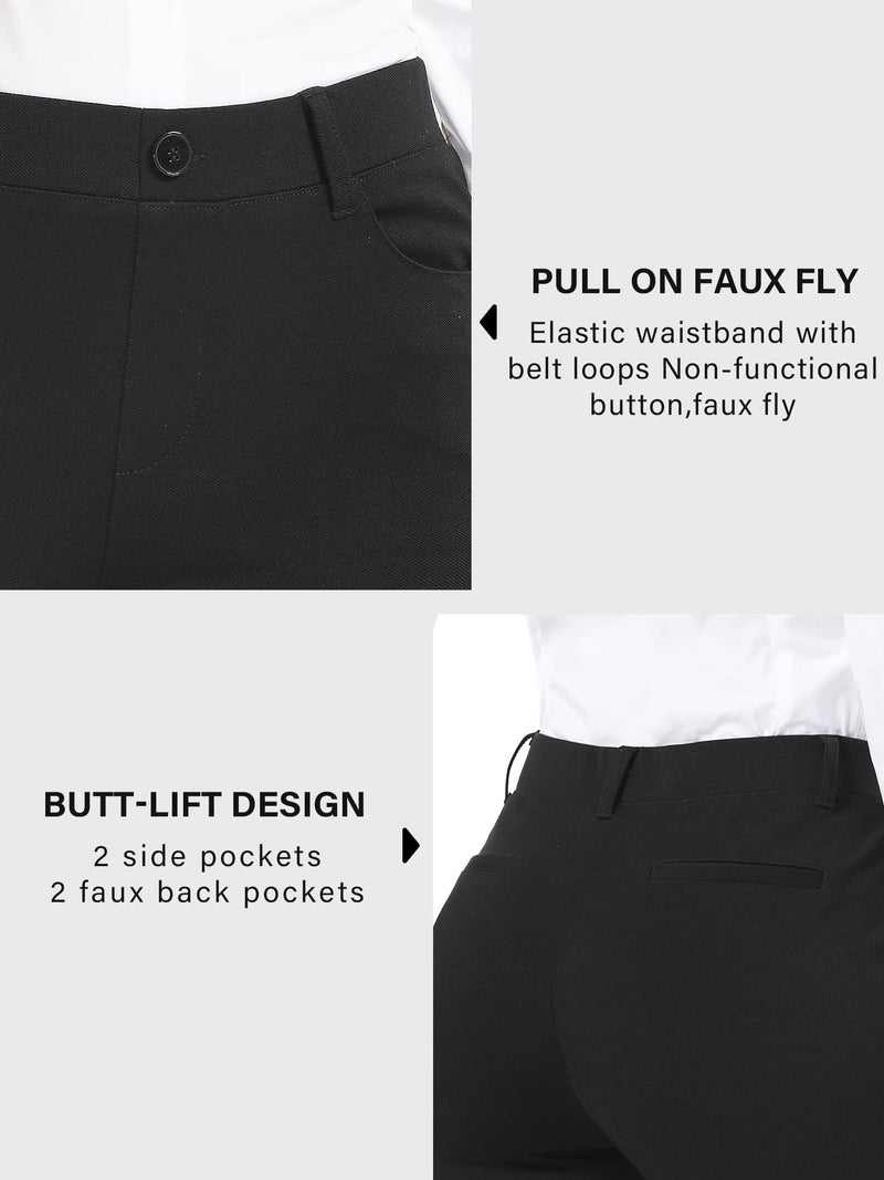 Stelle Women 28"/30"/ 32" Bootcut Dress Pants Business Casual Work Pants with Pockets Pull On Regular Slacks for Office (30" Black, Medium) - Image 3