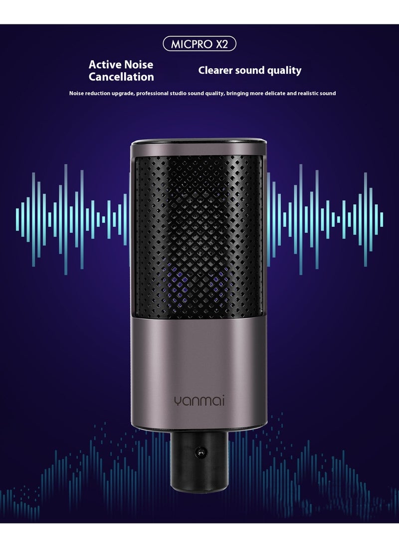 Yanmai MICPRO X2 Cardioid Condenser Microphone Bundle – Gradient Mesh, Active Noise Reduction, All-Metal Plug-and-Play Kit with Shock Mount & Pop Filter for Studio, Streaming, Gaming & Music