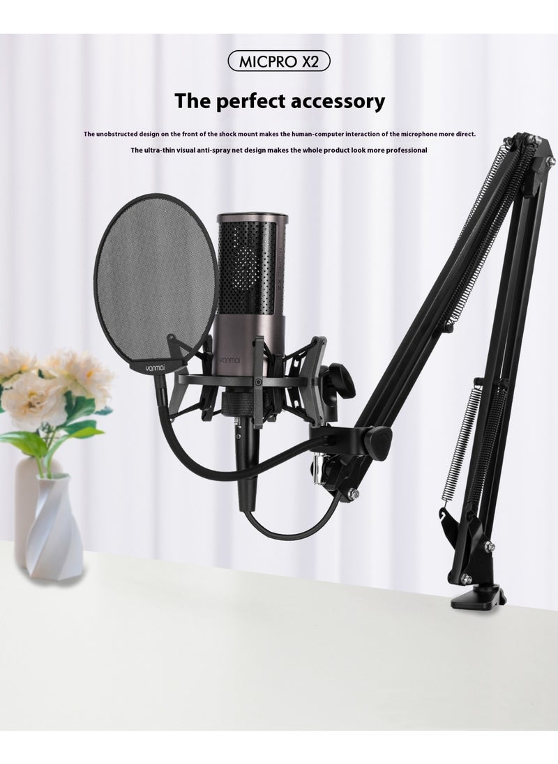 Yanmai MICPRO X2 Cardioid Condenser Microphone Bundle – Gradient Mesh, Active Noise Reduction, All-Metal Plug-and-Play Kit with Shock Mount & Pop Filter for Studio, Streaming, Gaming & Music