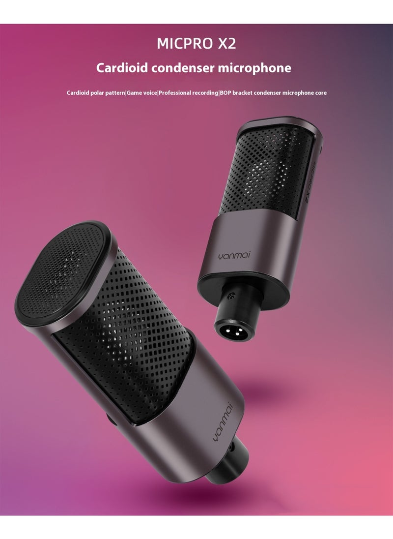 Yanmai MICPRO X2 Cardioid Condenser Microphone Bundle – Gradient Mesh, Active Noise Reduction, All-Metal Plug-and-Play Kit with Shock Mount & Pop Filter for Studio, Streaming, Gaming & Music