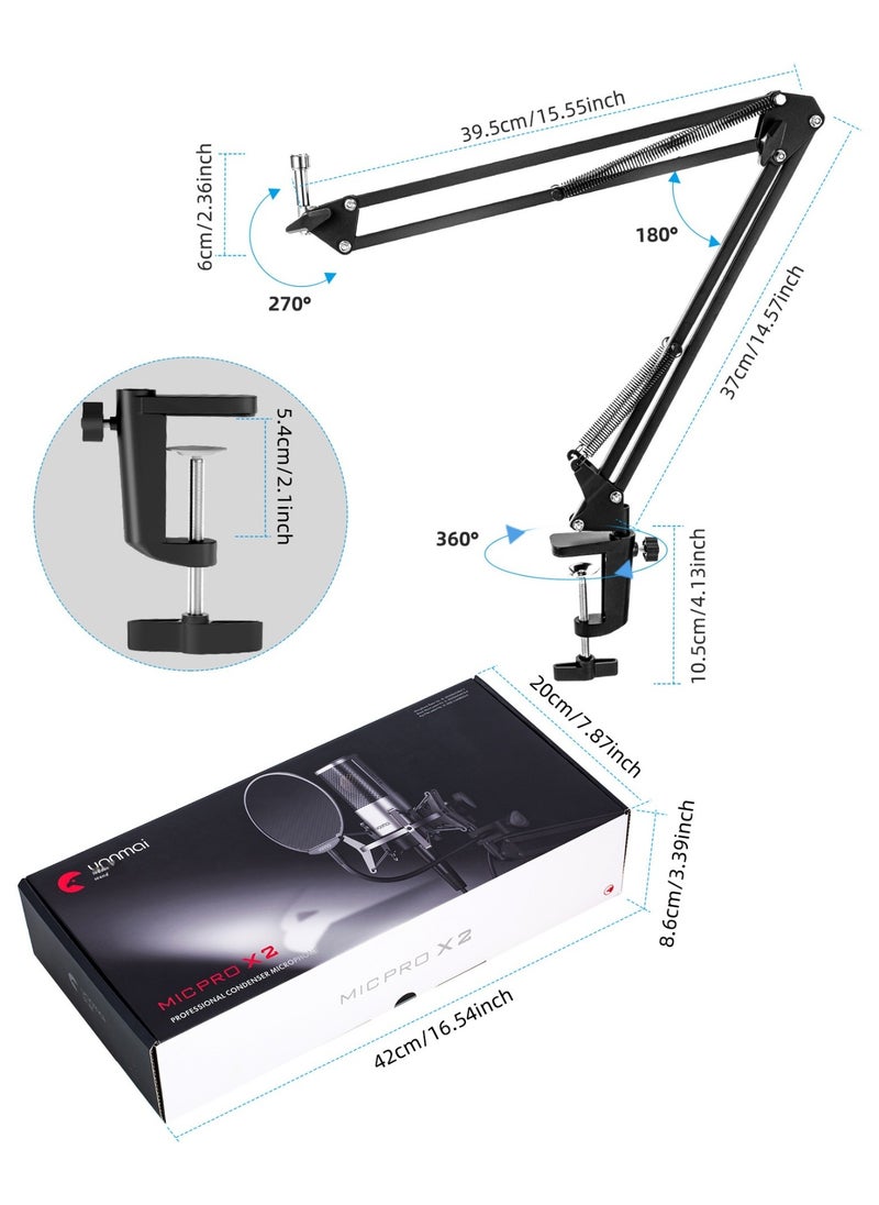 Yanmai MICPRO X2 Cardioid Condenser Microphone Bundle – Gradient Mesh, Active Noise Reduction, All-Metal Plug-and-Play Kit with Shock Mount & Pop Filter for Studio, Streaming, Gaming & Music