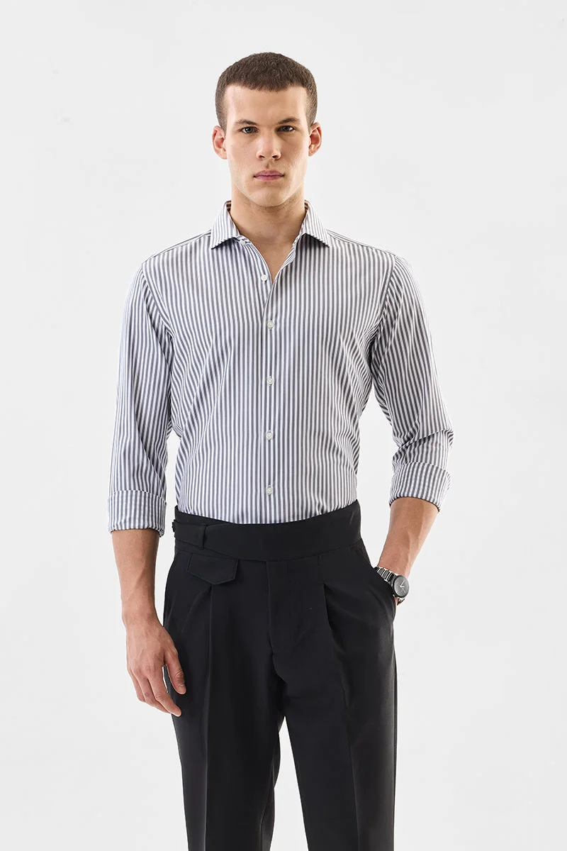 SNITCH White Striped Long Sleeve Slim Fit Formal Luxe Shirt