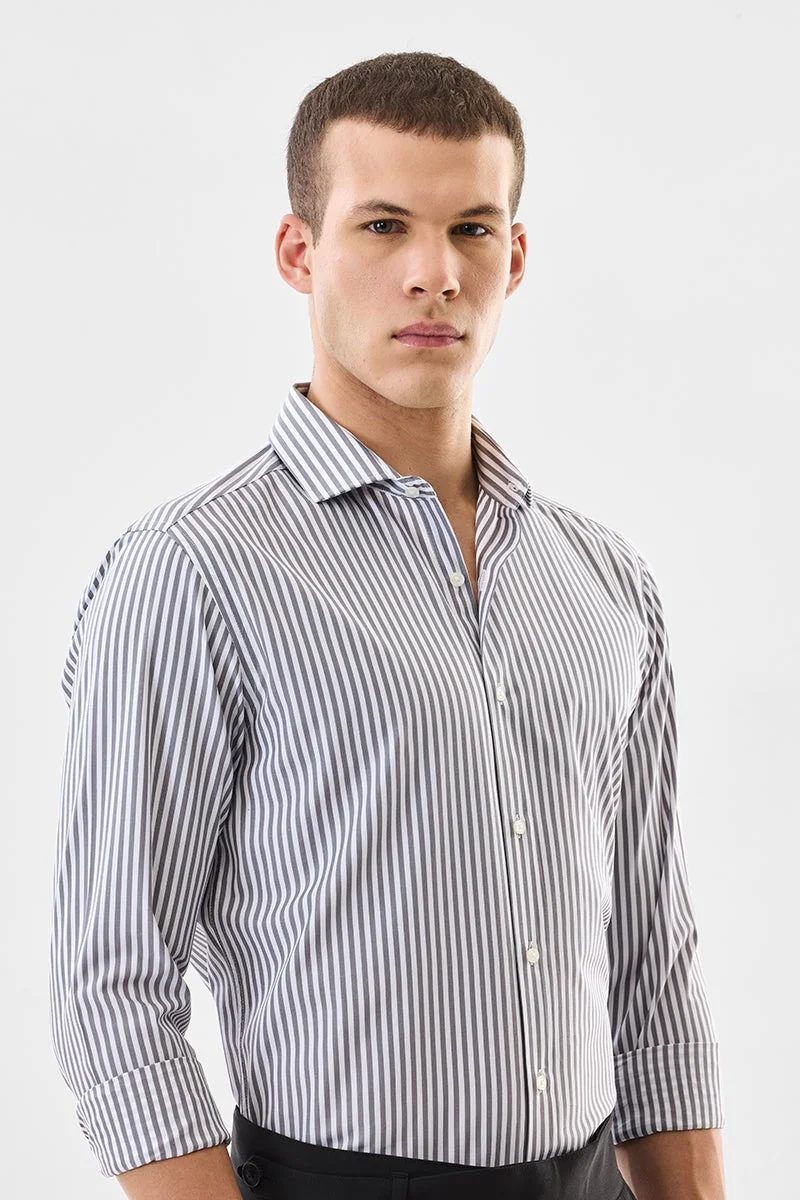SNITCH White Striped Long Sleeve Slim Fit Formal Luxe Shirt