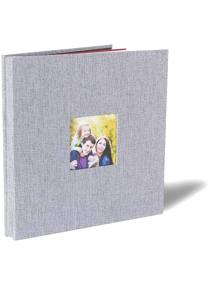 Large Photo Album Scrapbook with Window Linen Self Adhesive Scrap Book Vintage Blank Pages Memory Book 28 x 27 cm grey - Image 1