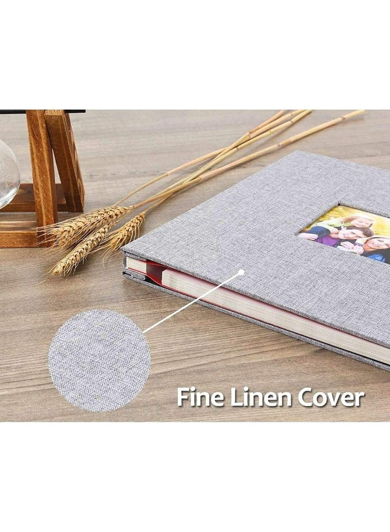 Large Photo Album Scrapbook with Window Linen Self Adhesive Scrap Book Vintage Blank Pages Memory Book 28 x 27 cm grey - Image 3