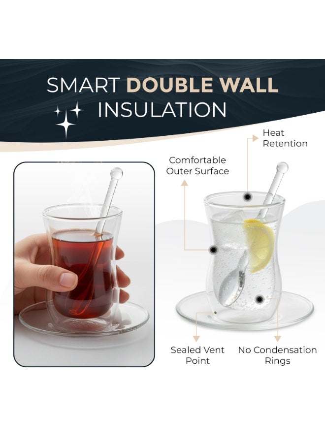 BLACKSTONE Double Wall Estikana Tea Glasses, Set of 2, 100ml, Borosilicate Insulated Tea and Coffee Glasses, Clear, DG891 - Image 3