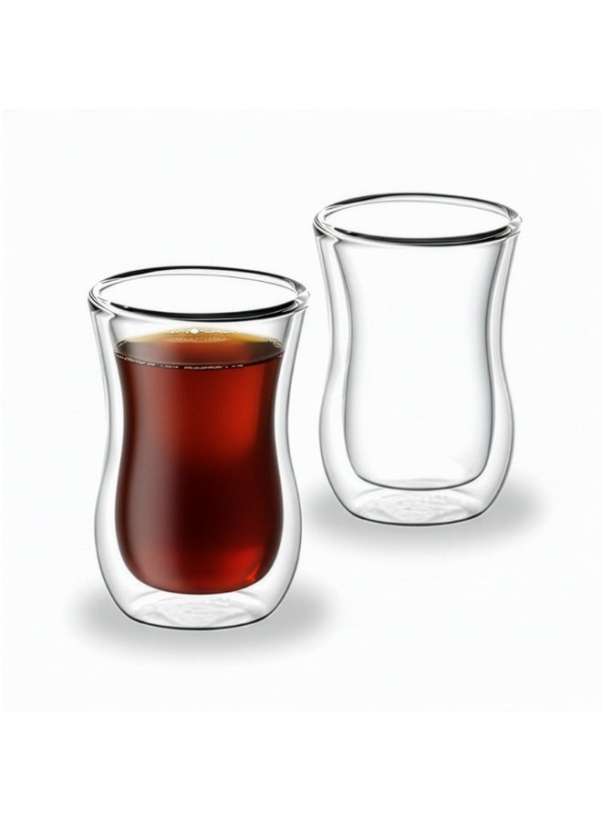 BLACKSTONE Double Wall Estikana Tea Glasses, Set of 2, 100ml, Borosilicate Insulated Tea and Coffee Glasses, Clear, DG891 - Image 1