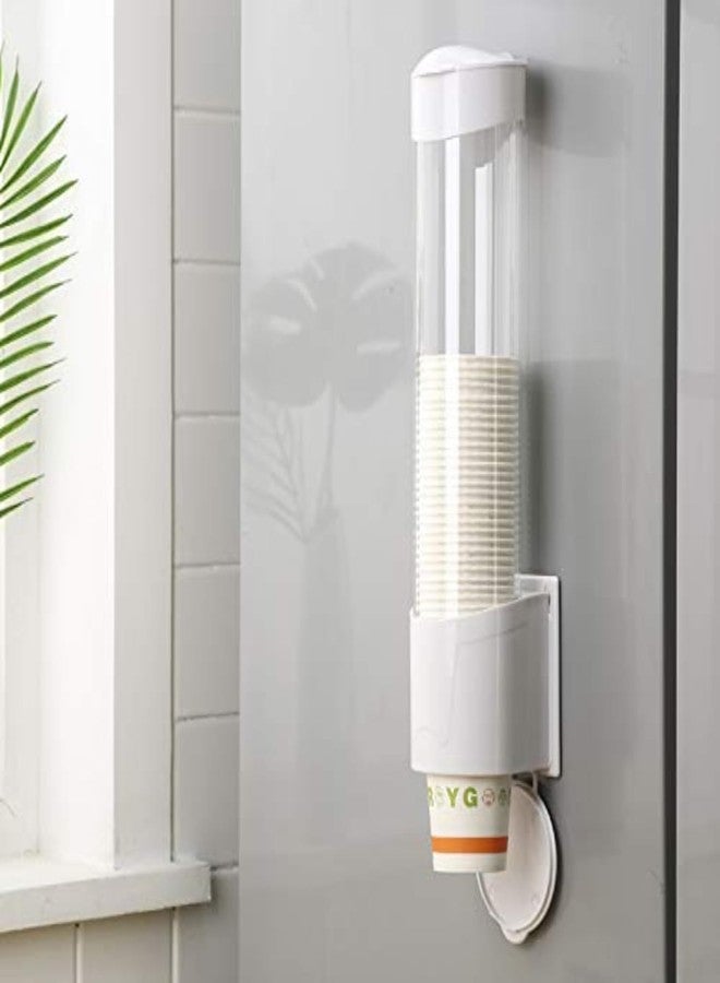 AISBUGUR Wall Mounted Disposable Cup Dispenser with Transparent Tube Easy Install Cup Holder Organizer for Kitchen Office Bathroom fits Small Medium Cups dustproof Cover Space Saving self Adhesive Cup Storage - Image 1