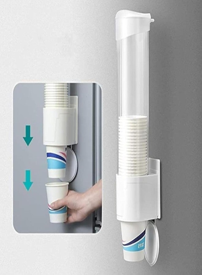AISBUGUR Wall Mounted Disposable Cup Dispenser with Transparent Tube Easy Install Cup Holder Organizer for Kitchen Office Bathroom fits Small Medium Cups dustproof Cover Space Saving self Adhesive Cup Storage - Image 3