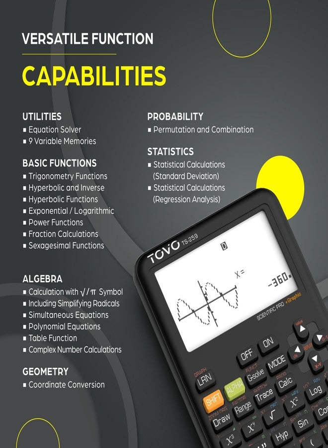 CATIGA TOVO Scientific Calculator with Graphing Functions, Multiple Modes, 360 Functions, Large Screen, Intuitive Interface for Beginners, High School & Advanced Courses, TS-259 (Developed by CATIGA) - Image 4