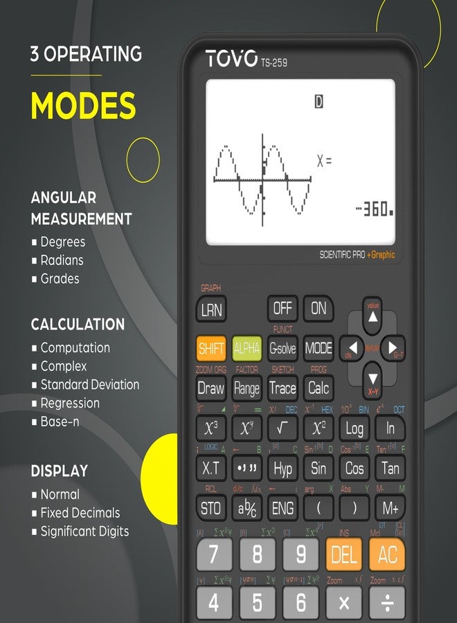 CATIGA TOVO Scientific Calculator with Graphing Functions, Multiple Modes, 360 Functions, Large Screen, Intuitive Interface for Beginners, High School & Advanced Courses, TS-259 (Developed by CATIGA) - Image 3