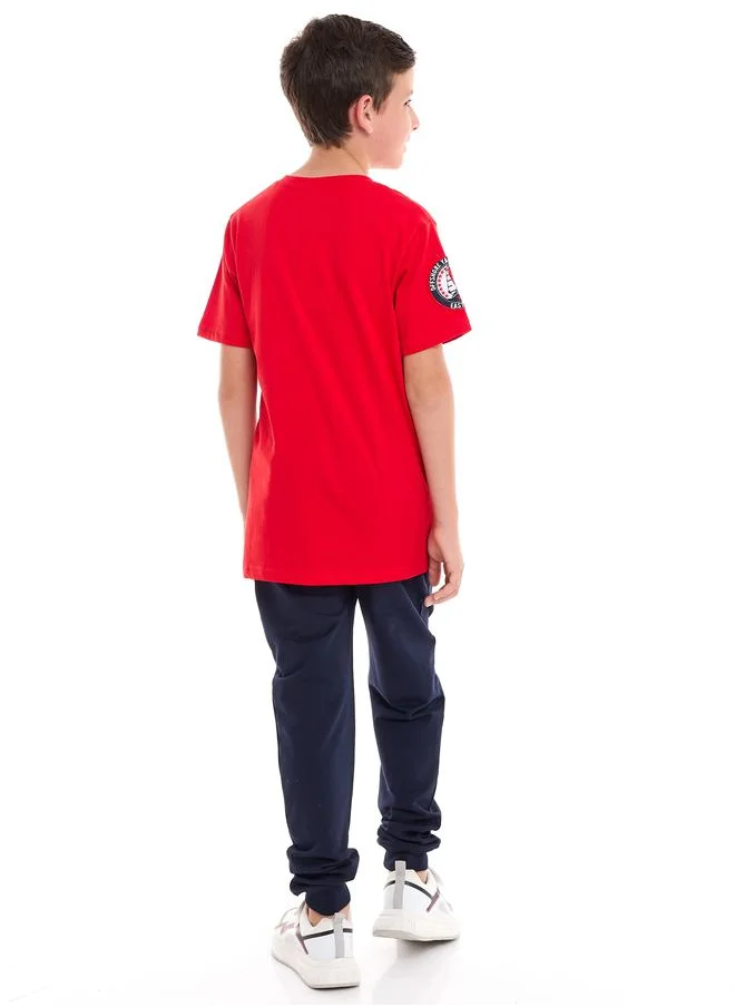 victor and jane Embroidered Patch Henley Neck T-Shirt & Joggers Set by Styli