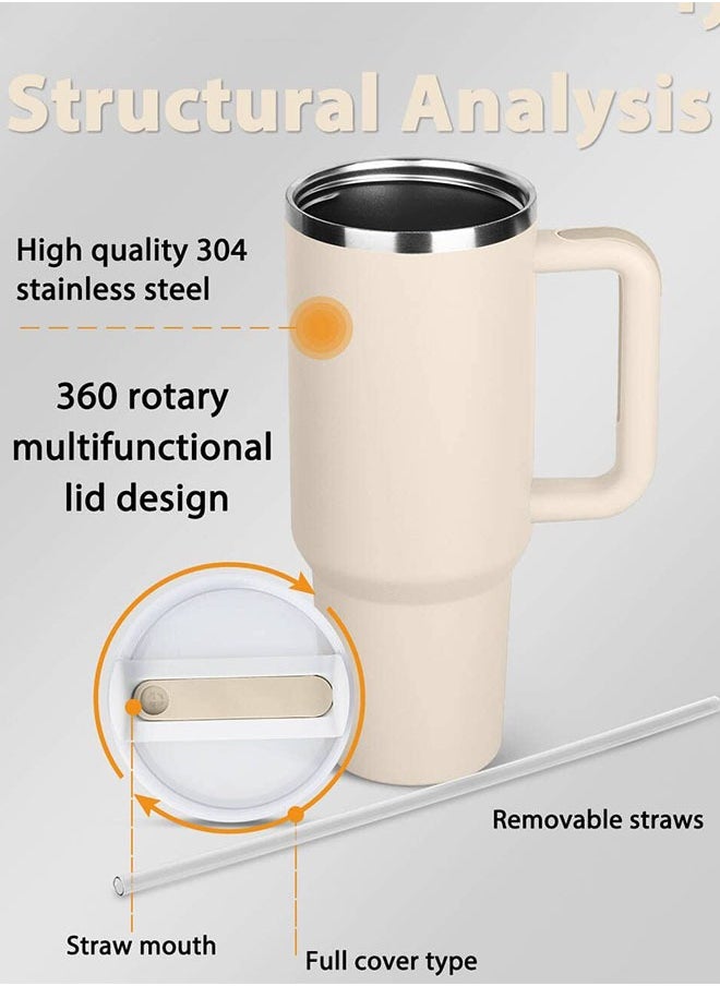 GEMFUL - Tumbler 1200ml With Handle and Straw Lid Insulated 40 oz Reusable Stainless Steel Vacuum Insulated Water Bottles Travel Mug Iced Coffee Cup for Hot and Cold Beverages - Image 1