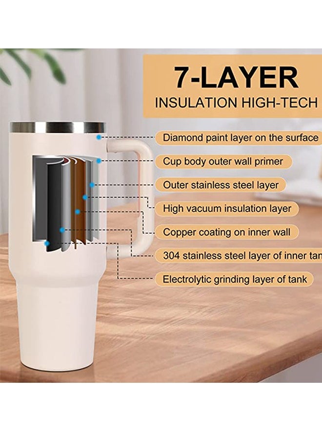GEMFUL - Tumbler 1200ml With Handle and Straw Lid Insulated 40 oz Reusable Stainless Steel Vacuum Insulated Water Bottles Travel Mug Iced Coffee Cup for Hot and Cold Beverages - Image 1
