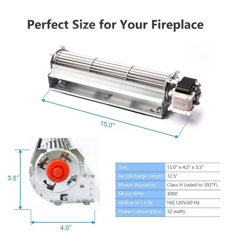 Criditpid GA3650 GA3700 GA3750 BK BKT Fireplace Blower Fan for Desa, FMI, Vanguard, Vexar Astria Fireplace, Replacement Fireplace Blower for Comfort Glow, Comfort Flame Fireplaces - Image 2
