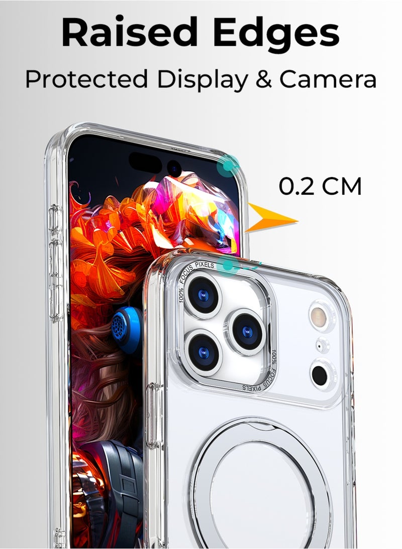 جلاسولوجي iPhone 17 Pro Magsafe Case with 360° Rotating Ring Stand Heavy duty Protection AntiScratch Extra Raised Edges Strong Magnets For All Magsafe Accessories Sleek White Finish - Image 5