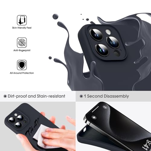 Supdeal Liquid Silicone Case for iPhone 15 Pro Max - [Camera All-Round Protection] [Soft Microfiber Lining Anti-Scratch] 4 Layer Full Covered Shockproof Gel Rubber Phone Case Cover, 6.7", Black - Image 3