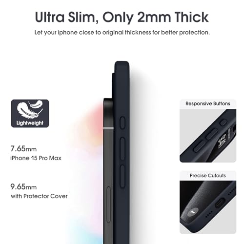Supdeal Liquid Silicone Case for iPhone 15 Pro Max - [Camera All-Round Protection] [Soft Microfiber Lining Anti-Scratch] 4 Layer Full Covered Shockproof Gel Rubber Phone Case Cover, 6.7", Black - Image 4